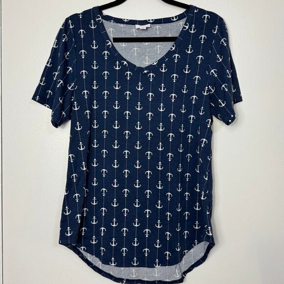 LuLaRoe Classic Tee Womens Top Navy Blue Anchors M Medium - Picture 1 of 8